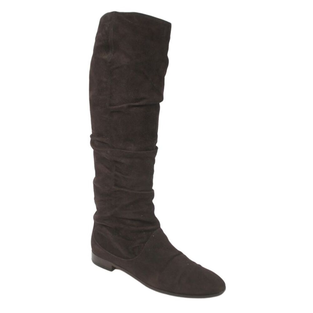 Manolo Blahnik Womens Suede Ruched Knee High Boots Brown Size 38.5 8.5